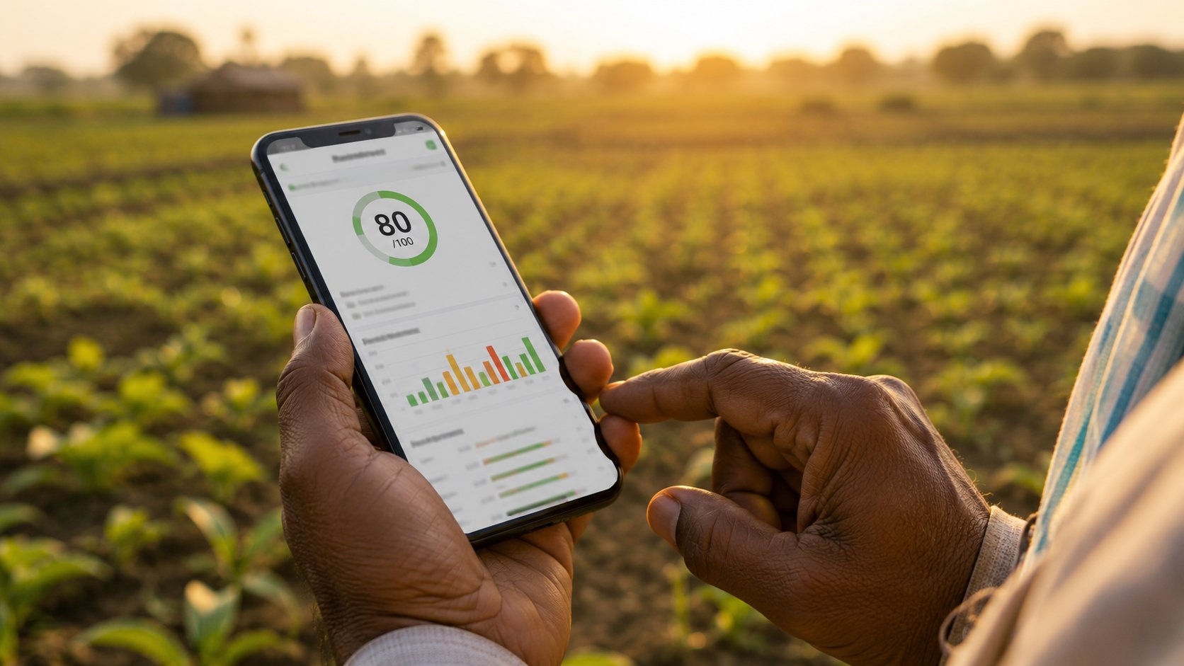 Farmer using FarmHawk to view farm health score
